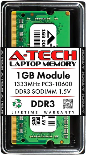 Vista 28 de A-Tech - Módulo de memoria RAM SODIMM para portátil de 1 GB DDR3 1066 MHz PC3-8500 CL7, 1,5 V, 204 pines, sin ECC, SO-DIMM para portátiles
