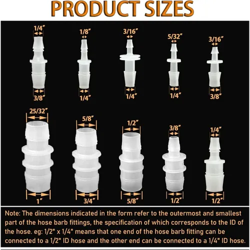 Vista 2 de 66 piezas de accesorios de púas de manguera, reductor de púas, conectores de tubería empalmadora para aire líquido, ID1/2"x1/4", 1/2"x3/8