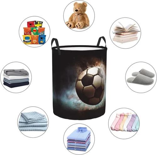 Vista 6 de Sport Soccer print Circular Hamper Waterproof Storage Bin Organizer Basket Laundry Hamper With Handles For Clothes Toys Small