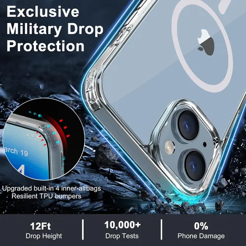 Vista 2 de Funda magnética fuerte para iPhone 14 Plus de 6.7 pulgadas, transparente compatible con MagSafe, protección contra caídas de grado militar