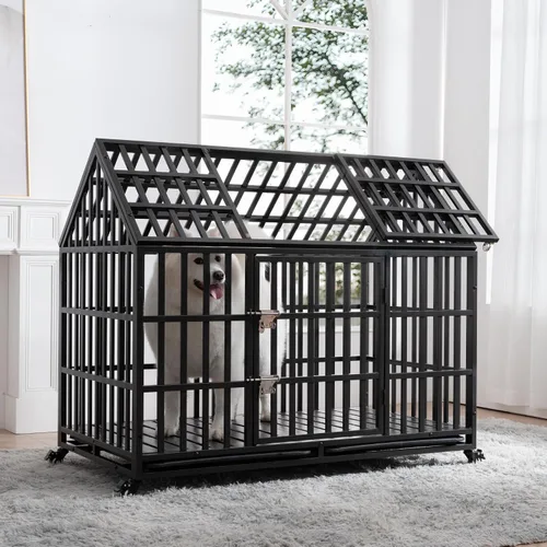 Vista 3 de Jaula para perros de alta resistencia, gran metal fuerte para perros y mascotas pequeños, medianos y grandes, fácil de montar con cerraduras