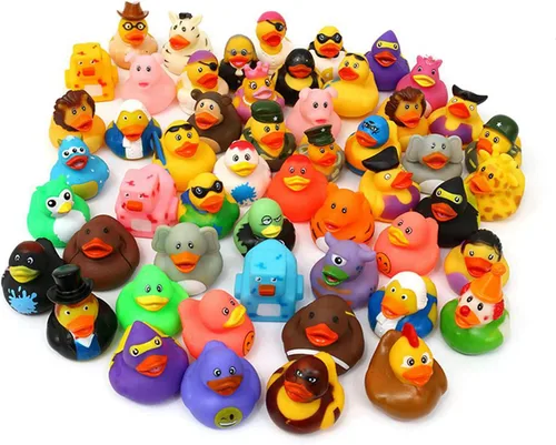 Vista 8 de XY-WQ Paquete de 50 patos de goma para Jeeps Ducking, pato flotante a granel de 2.3 pulgadas para niños, surtido de juguetes de baño para bebés