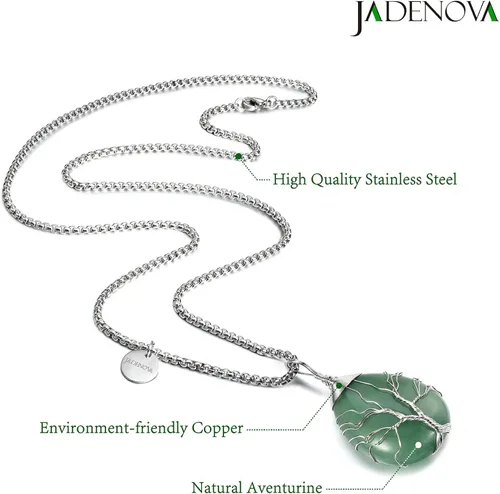 Vista 2 de JADENOVA Collar de cristal curativo para mujer, colgante de árbol de la familia, con alambre envuelto en alambre y colgante de lágrima curativa
