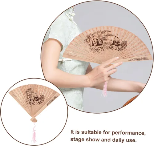 Vista 9 de COHEALI Abanicos de mano para bodas, abanicos de sándalo chino, regalos para mujer, sándalo, fiesta, mano, ventilador plegable de madera, ventilador
