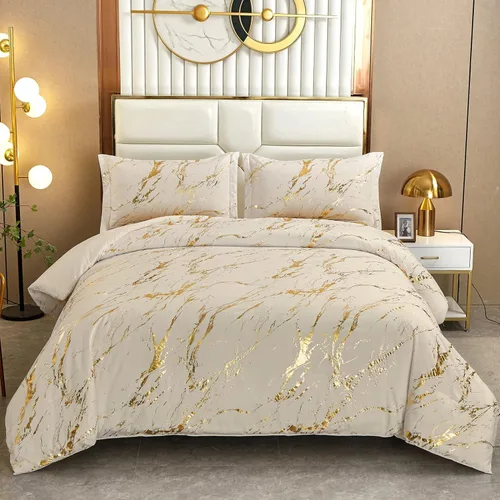 Vista 12 de WONGS BEDDING Juego de edredón de mármol metálico negro dorado Queen con estampado de lámina brillante y purpurina, juegos de ropa de cama con 2