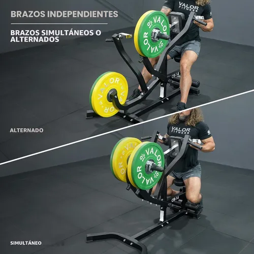 Vista 3 de Valor Fitness Máquina de remo sentada - Placa cargada con brazos convergentes y asas de agarre múltiple, capacidad de 400 libras, adaptadores