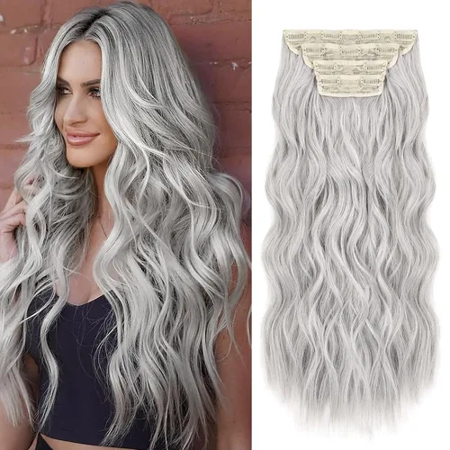 Vista 16 de REECHO Extensiones de cabello, 4 piezas, extensiones de cabello con clip HE001, extensiones de cabello sintéticas naturales y suaves para mujer