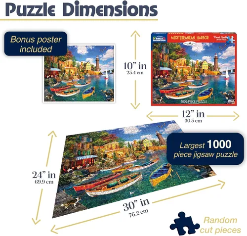 Vista 2 de White Mountain Rompecabezas de 1000 piezas de barcos costeros escénicos con piezas grandes para adultos y familia de 24 x 30 pulgadas, puerto