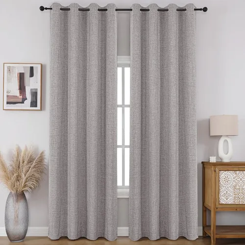Vista 19 de CUCRAF - Juego de 2 paneles de cortinas de ventana con oscurecimiento total del 100%, de 54 pulgadas de largo, con aspecto de lino falso, cortinas
