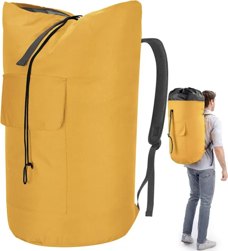 Vista 15 de Mochila para lavandería, 115L, resistente, extra grande, bolsa de ropa sucia con correas para el hombro, bolsa de ropa sucia con cierre de cordón