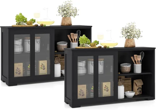 Vista 5 de Aparador de buffet compacto de 42 pulgadas con puertas correderas de vidrio y estante ajustable para comedor, sala de estar