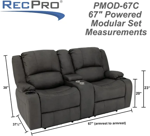 Vista 3 de RecPro Charles - Sofá reclinable doble de pared de 67 pulgadas, para autocaravana, con tela mejorada (color plomizo)