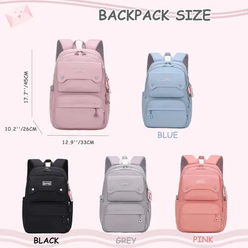 Vista 2 de Mochila casual para niños, color sólido, bolsa de escuela primaria y secundaria, bolsa de viaje para adolescentes, Negro -, Mochila de color sólido