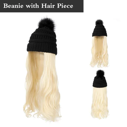 Vista 37 de AynnQueen - Gorro de invierno con extensiones de cabello desmontables para mujer.