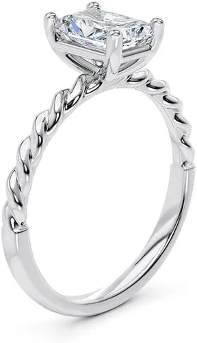 Vista 2 de IGI - Anillo de compromiso de diamantes de talla radiante blanco de 1, 2 y 3 quilates, con excelente solitario de banda trenzada, creado
