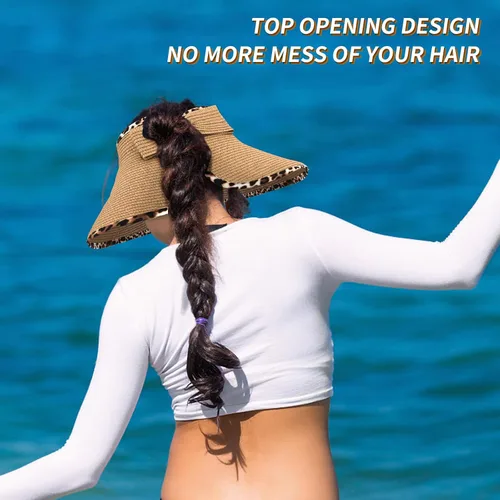 Vista 5 de MAYLISACC Viseras solares plegables de paja para mujer, protección solar de ala ancha, sombrero de playa ajustable en topless