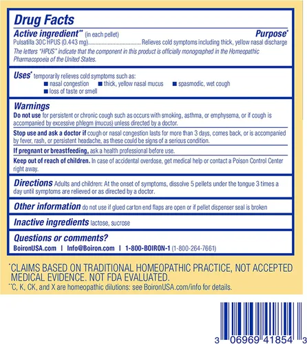 Vista 6 de Boiron Pulsatilla 30C Medicina Homeopática para el Alivio del Resfriado, Congestión Nasal, Mucosidad Espesa y Tos - 3 Unidades (240 Pellets)