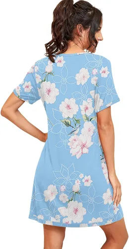Vista 5 de PrinStory - Camisón de manga corta para mujer con plisado y cuello redondo