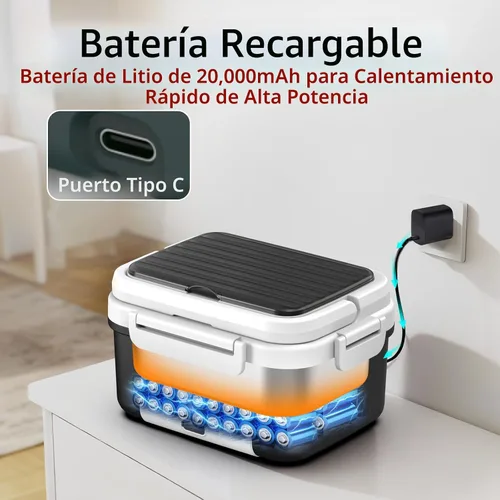 Vista 2 de Lonchera eléctrica inalámbrica XL de 6.3 tazas para adultos, 20000 mAh recargable alimentada por batería inteligente para hombres y mujeres