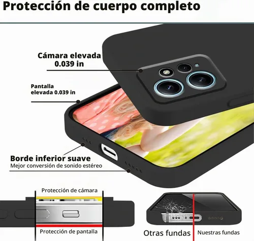 Vista 5 de Compatible con Xiaomi Redmi Note 12 4G Funda Silicona Líquida Verde Oscuro, Teléfono Suave Táctil Suave para Redmi Note 12 4G Funda Silicona A Negro