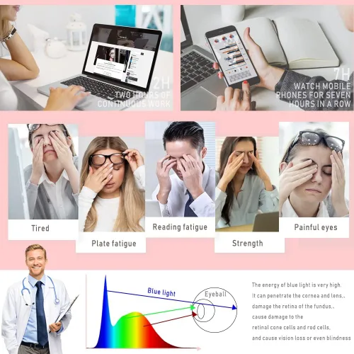 Vista 7 de Gafas de luz azul para mujeres y hombres, paquete de 2, anteojos de luz azul, anteojos cuadrados de bloqueo de luz azul a la moda, anteojos verdes