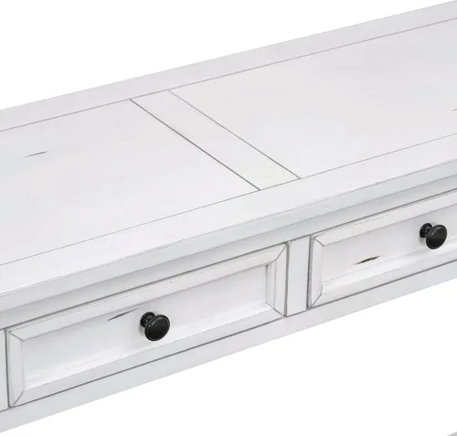 Vista 9 de LKTART - Mesa consola de 63 pulgadas para entrada, mesa de sofá de madera maciza con 4 cajones Blanco antiguo