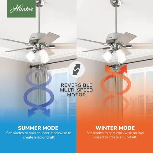 Vista 4 de Hunter Ventilador de techo interior de 44 pulgadas con luces LED, ventilador de techo con cadena de tracción, para dormitorio o sala de estar