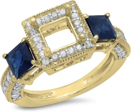 Vista 8 de Dazzlingrock Collection Anillo de compromiso de oro de 18 quilates con zafiro azul princesa y diamante blanco redondo (sin piedra central)