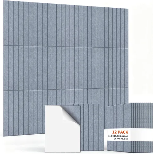 Vista 11 de TO-TH Paquete de 12 paneles acústicos de pared de 11.8 × 15.7 × 0.35 pulgadas, panel a prueba de sonido, color negro Self-Adhesive, Reduce Echo &