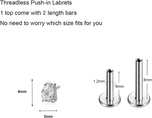Vista 2 de ENONTY 1 pieza de 16G G23 titanio sin rosca Labret Stud Push In Bling CZ Labret Cluster Labret Tragus Helix Conch Lobe Rook Cartiltilago Push Back