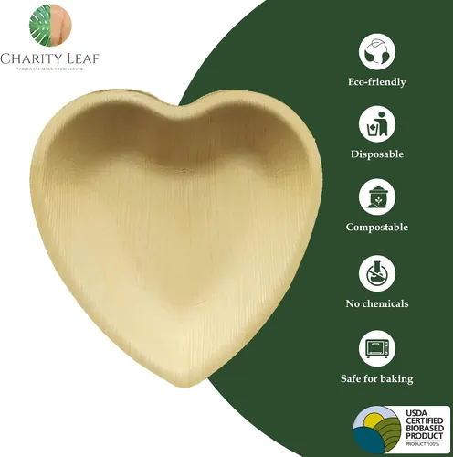 Vista 2 de Charity Leaf Platos desechables de hoja de palma de 6 pulgadas (25 piezas) Platos de bambú para servir, tableros desechables, vajilla ecológica