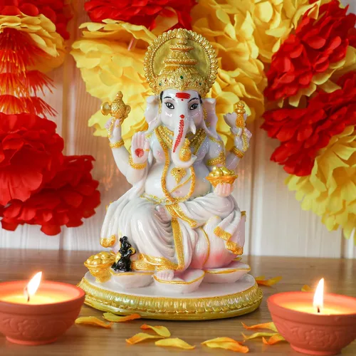 Vista 4 de alikiki Figura de Dios hindú Ganesh Chaturthi – 8.4 pulgadas de alto, ídolo indio Ganesha, estatua de elefante hindú Dios Pooja, artículo Diwali