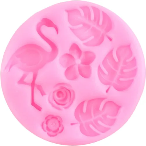 Vista 4 de Molde de silicona de flamenco de hojas tropicales, hibisco, plumeria, flores, hojas de Monstera, moldes para fondant, árbol de coco hawaiano, moldes