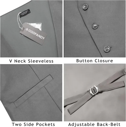 Vista 4 de COOFANDY Chaleco de traje de negocios para hombre, chaleco de vestir casual, chaleco formal ajustado