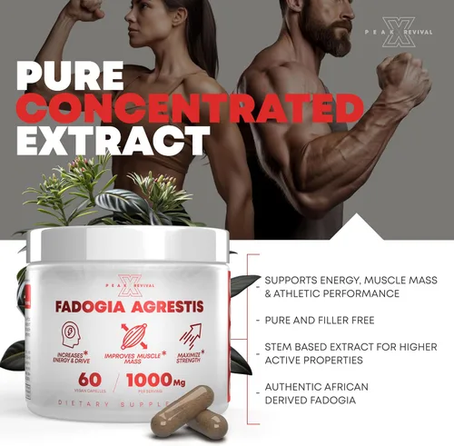 Vista 6 de Peak Revival-X Fadogia Agrestis 1000mg por porción Suplemento - Extracto potente para aumentar la energía, el rendimiento atlético y la masa