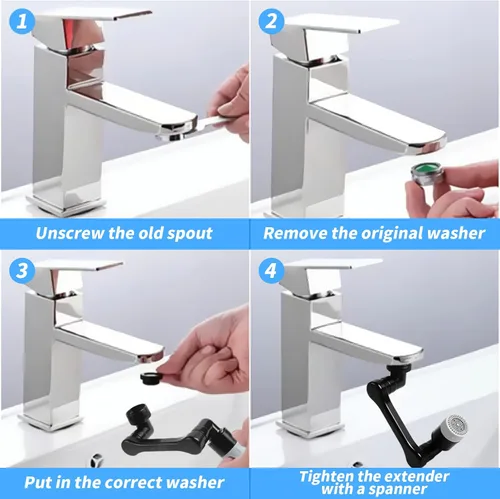 Vista 7 de Extensor de grifo giratorio de 1080° con 2 funciones, extensión de fregadero giratoria resistente, brazo robótico giratorio universal, extensión