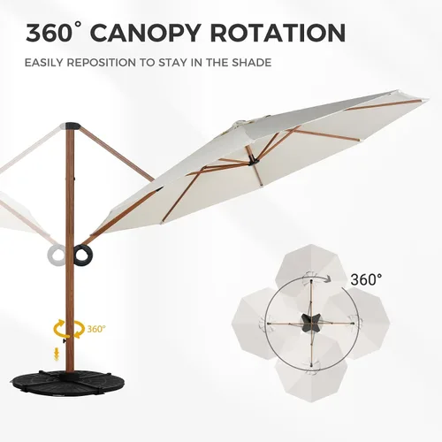 Vista 3 de Grand patio Sombrilla de patio de 12 pies, sombrilla redonda voladiza para exteriores con rotación de 360°, paraguas de aluminio para patio, jardín
