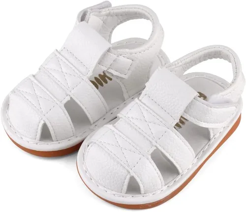 Vista 5 de CINDEAR Sandalias chirriantes de verano para niños y niñas, puntera cerrada, antideslizantes, suela de goma premium, zapatos para primeros pasos