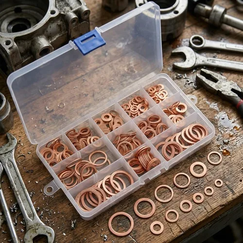 Vista 6 de for Solid Copper Gasket Set 15 Sizes Oil Pan Seal for Solid Copper 150 pieces, 15 metric sizes M5- for m22, organized plastic case, easy storage