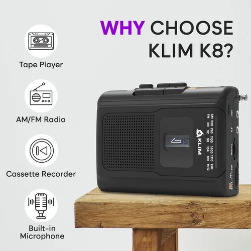 Vista 2 de KLIM K8 Reproductor de Casetes Portátil + Grabadora de Casetes + Nuevo + Reproductor de Casetes Walkman AM/FM + Micrófono y Altavoz Integrados +