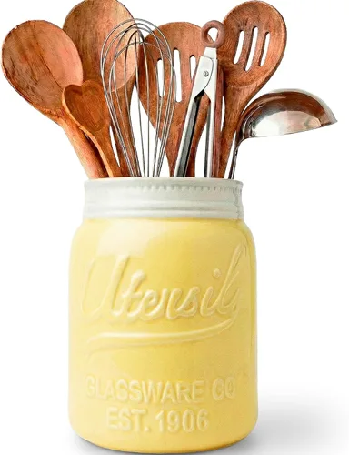 Vista 12 de Comfify Tarro de boca ancha para utensilios, organizador decorativo de utensilios de cocina, apto para lavavajillas, organizador de cocina azul