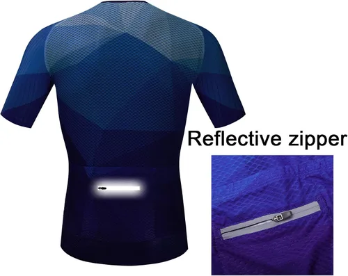 Vista 5 de JPOJPO Maillot de ciclismo para hombre, camisetas de ciclismo S-3XL, poliéster, cremallera reflectante, 4 bolsillos