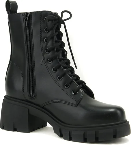 Vista 2 de Soda TUNDRA Botas de combate de moda con cordones y cremallera lateral para mujer