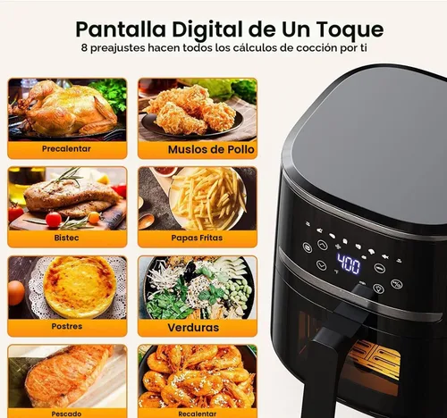 Vista 4 de GarveeHome Freidora de aire de 5 cuartos de galón 8 en 1, horno freidora de aire con pantalla táctil, freír con aire, asar, hornear, asar, modo