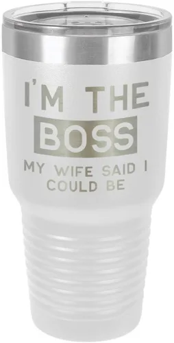 Vista 18 de I'M The BOSS MY WIFE SAID I COULD BE 30 oz vaso con paja y tapa superior deslizante de acero inoxidable taza de viaje de acero inoxidable