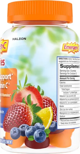Vista 11 de Emergen-C Gomitas de vitamina C de 750 mg para adultos, gomitas de apoyo inmunológico, sin gluten, sabores de fresa, limón y arándanos, 45