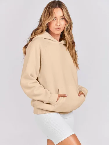 Vista 3 de ANRABESS - Sudaderas con capucha para mujer, sobre talla, de vellón de manga larga, modelo de 2024, para otoño