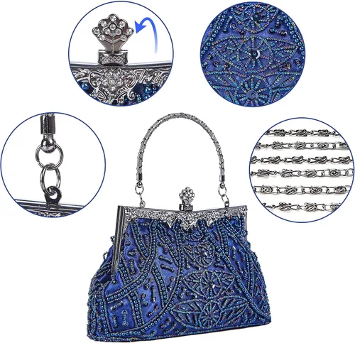 Vista 3 de Bolso de estilo vintage con cuentas de lentejuelas bolso de noche de fiesta de boda bolso de embrague de diamantes de imitación