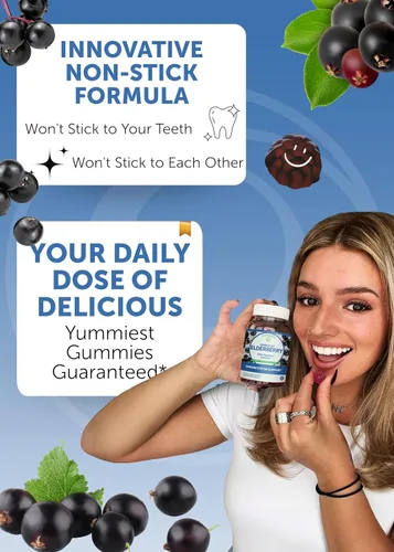 Vista 3 de Lunakai Gomitas de saúco Sambucus negras fabricadas en Estados Unidos para adultos y niños con vitamina C y zinc, apoyo inmunológico, antioxidantes