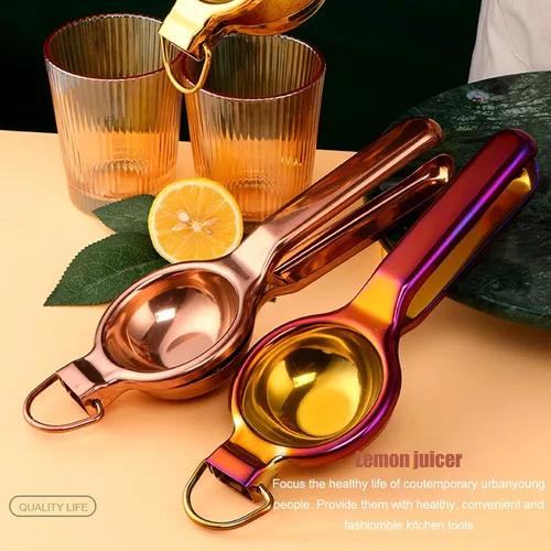 Vista 3 de Exprimidor de limón de acero inoxidable - Exprimidor manual ergonómico de cítricos con mango ultra largo